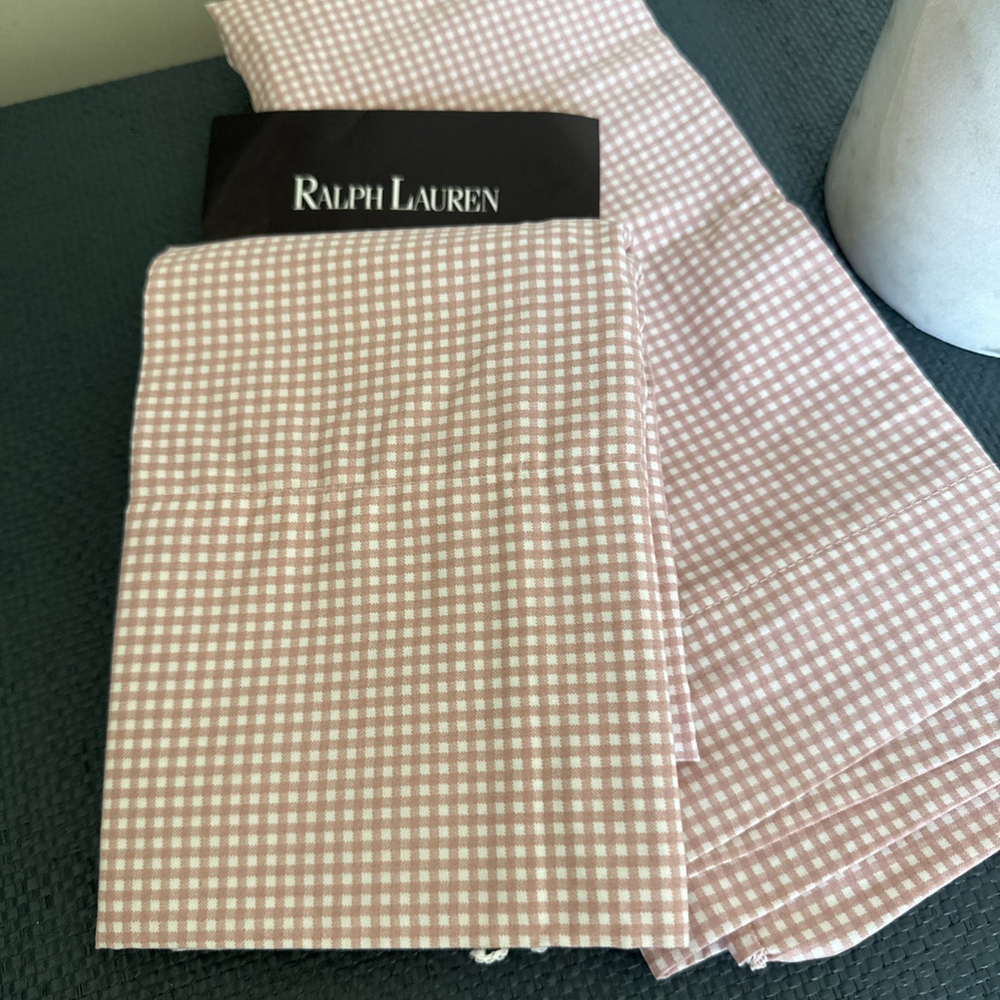 Ralph Lauren Small Gingham Check Pink Standard Pillowcases 2 Pc USA Vintage New